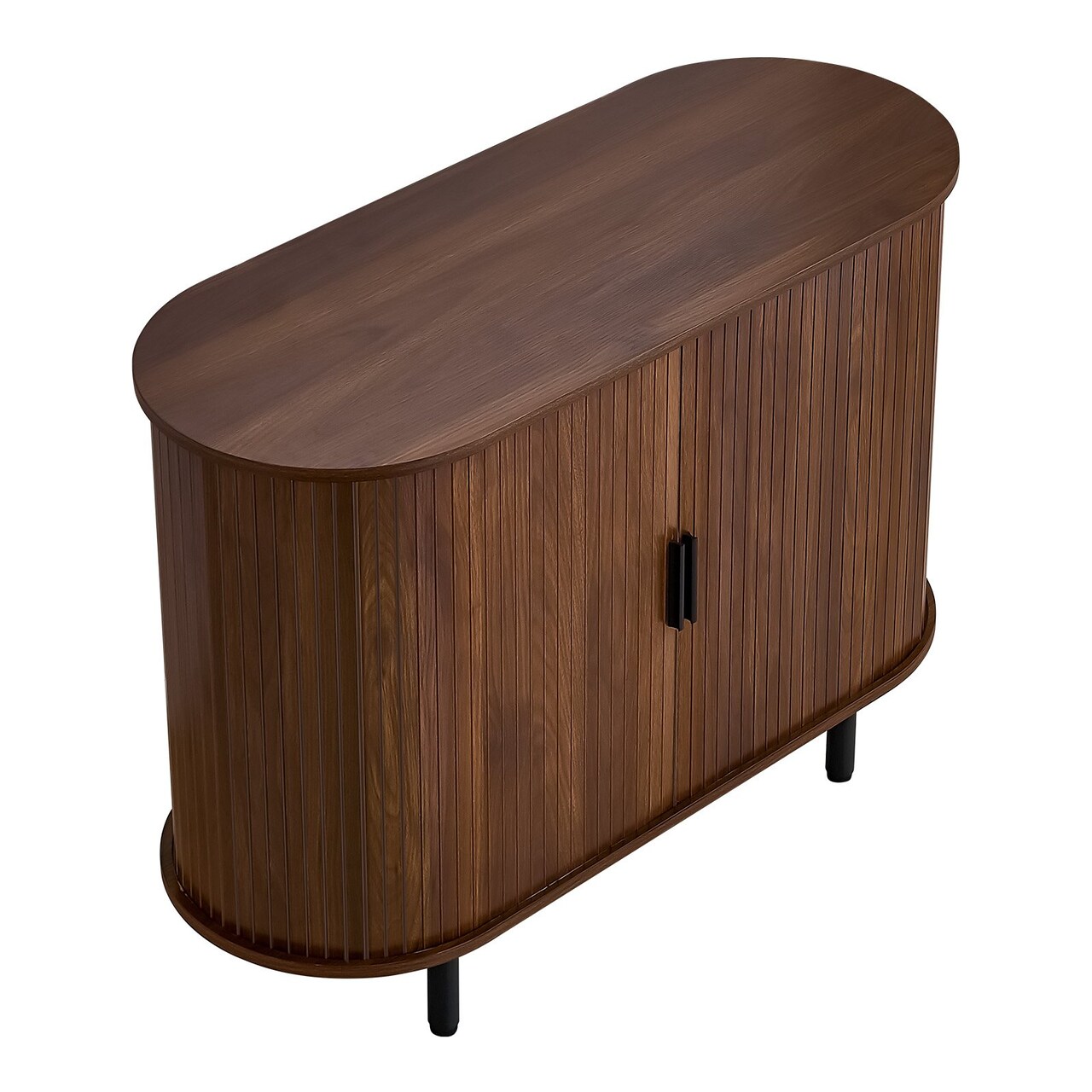 Walnut Mid-Century Fluted Coffee Bar Cabinet with 2 Sliding Doors Sideboard